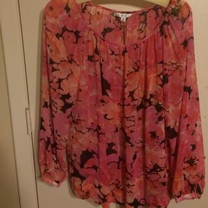 Pink floral print blouse