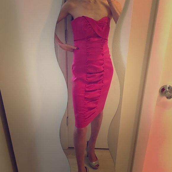 Strapless pink stretchy party/cocktail dress