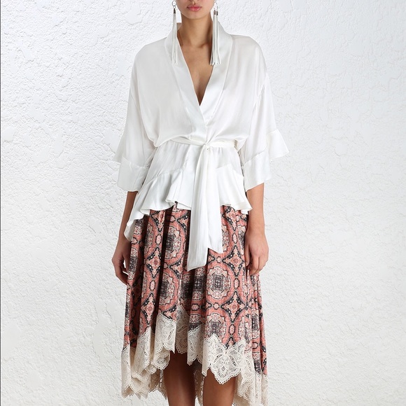 Zimmermann Tops - ZIMMERMANN SATIN ROBE TOP IN NATURAL
