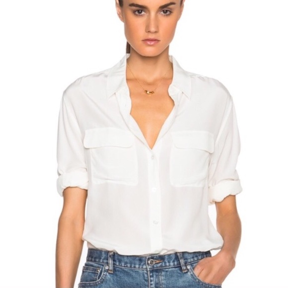 Equipment classic white silk button up size M