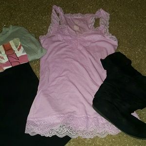 Pink Tank w/Lace Trim