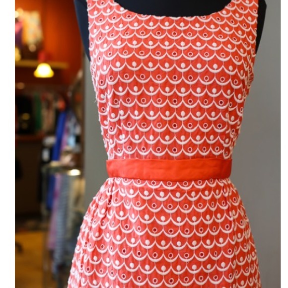 Anthropologie Orange and White Scalloped Dress