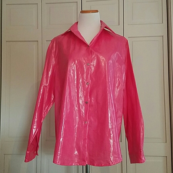 Pink Coated Linen Button Down Shirt