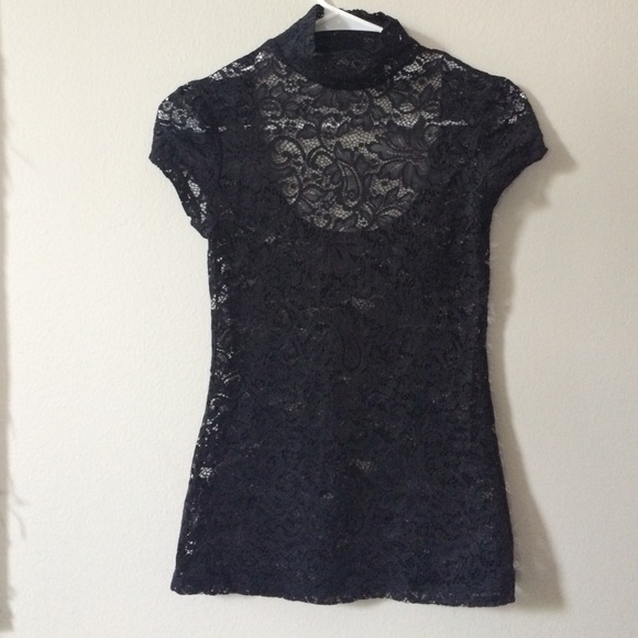 Black lace cap sleeve blouse