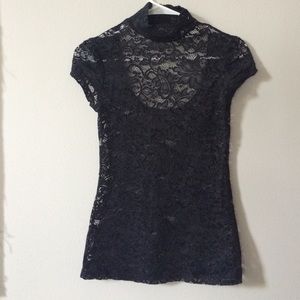 Black lace cap sleeve blouse