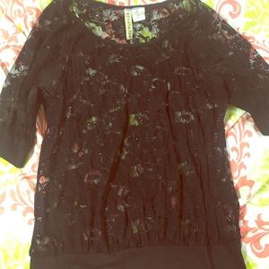 See through black lace shirt