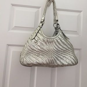 Cole Haan Genevieve woven silver triangle tote