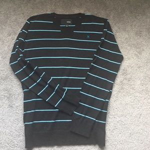 Black Hurley sweater w/ White & Blue stripes