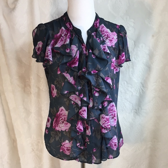 Converse Semi Sheer Ruffle Front Top