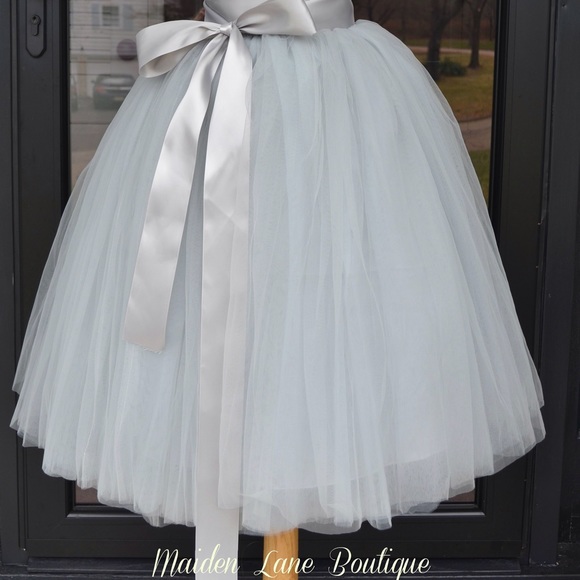 Women's pale gray tulle skirt midi length