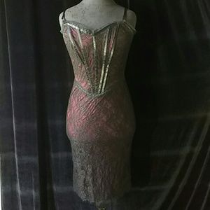 Betsy Johnson purple and black lace overlay dress