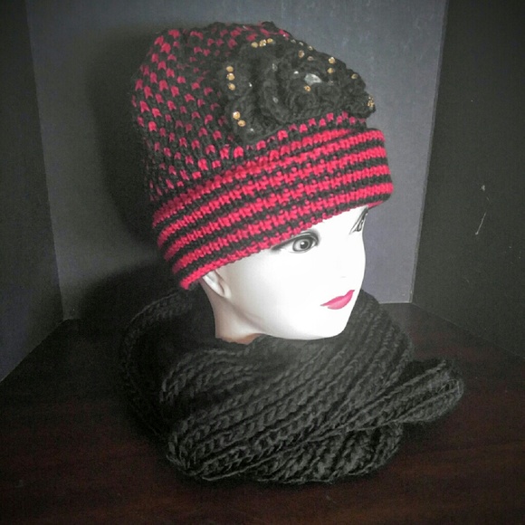 Girls Woven Knitted Beanie Hat & Scarf