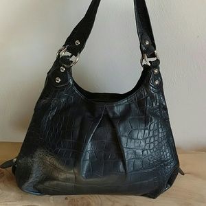 Black Coach Leather Embossed Croc Madison Maggie