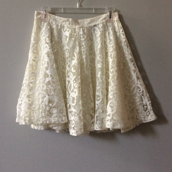Lace overlay ivory skater skirt