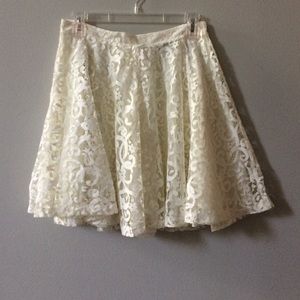 Lace overlay ivory skater skirt