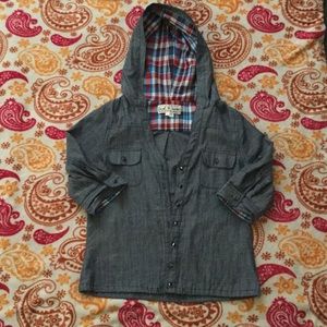 Button-down hooded shirt