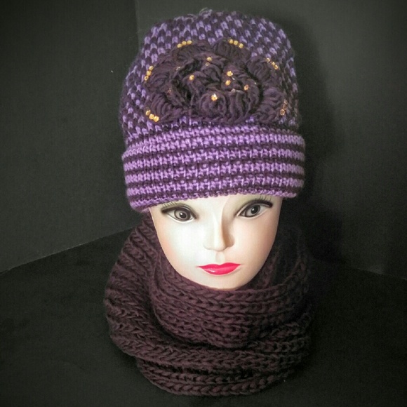 Girls Woven Knitted Beanie Hat & Scarf