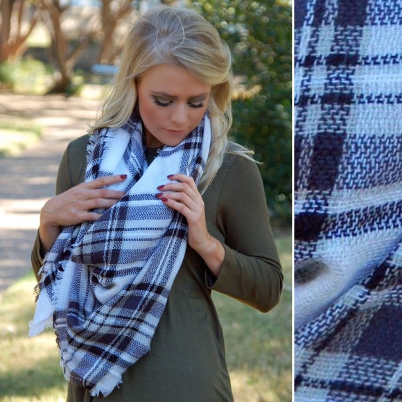 Last one! Black White Plaid Blanket Scarf! - Picture 2 of 5