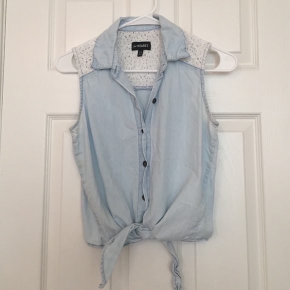 Chambray tie front crop top