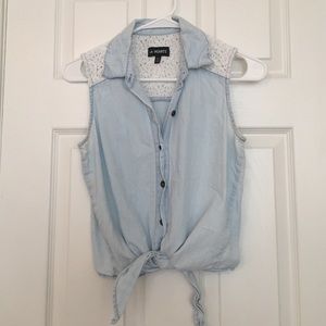 Chambray tie front crop top