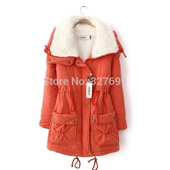 Tangerine Winter Coat - Faux Fur Trim
