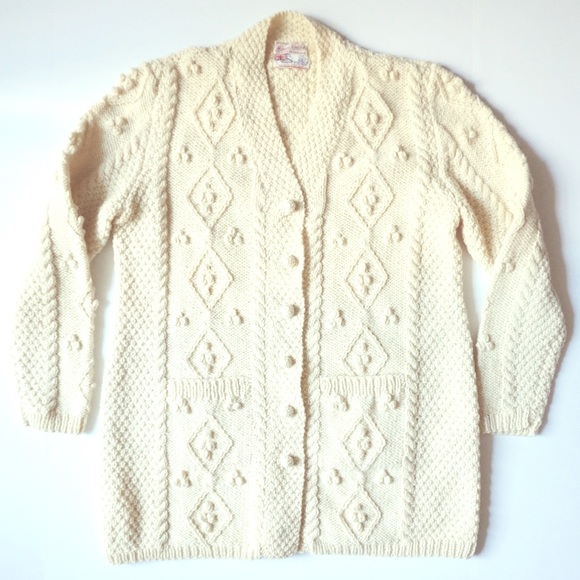 Fisherman wool cableknit popcorn cardigan