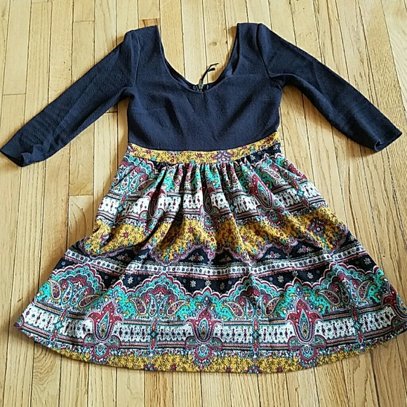 Cute ballerina neck Boho print dress