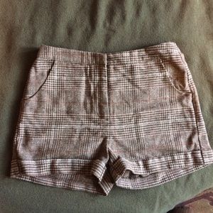 Brown Gray Tweed Plaid High Waisted Dressy Shorts