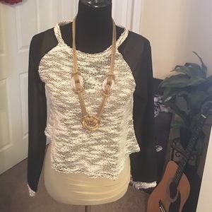 L.A. Hearts knit crop blouse with sheer sleeves