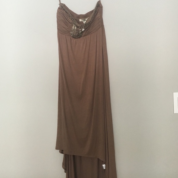 Tan casual high-low strapless dress
