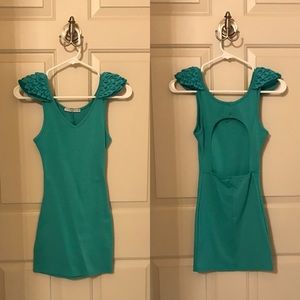 Open back teal mini dress