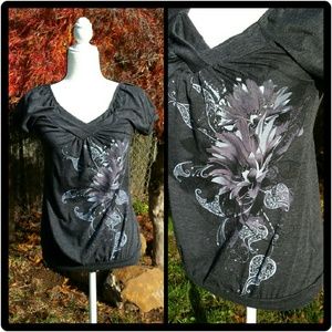 Gray Top w/ Flower Design
