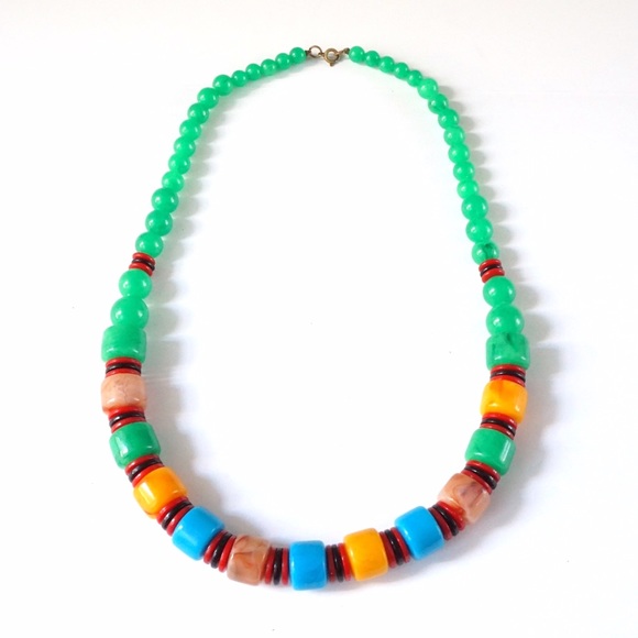Vintage Bakelite celluloid colorful necklace