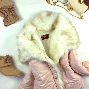 Pink faux fur down jacket