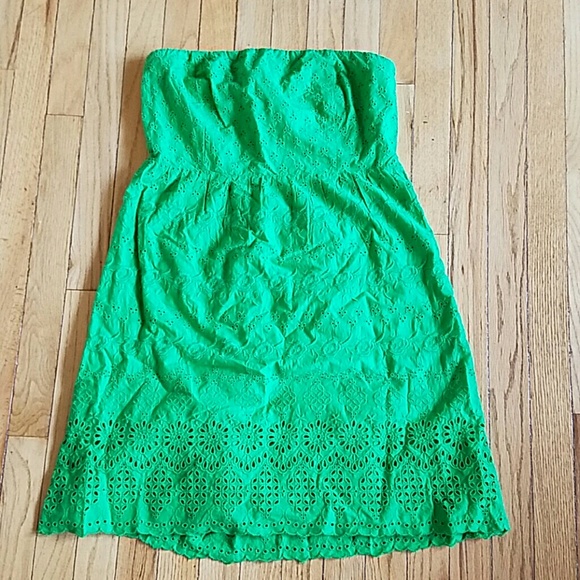 Green Strapless Dress with Eyelet and Embroidery