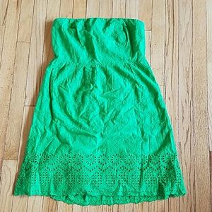 Green Strapless Dress with Eyelet and Embroidery