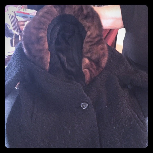Vintage Black Fur Collared Coat