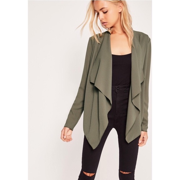 Missguided Khaki Waterfall Crepe Dress