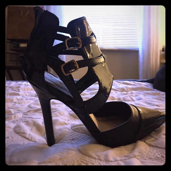 Black leather heels