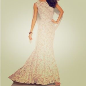 Adriana Papell Open Back Gown with Lace