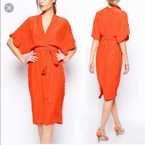 asos orange wrap dress