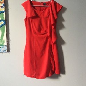 Red midi dress with ruffled side