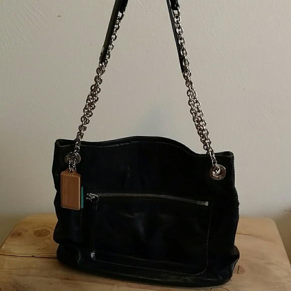 Coach 21199 Black Leather Poppy Slim Tote
