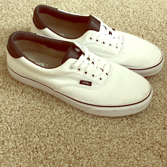 White Vans with black leather finish