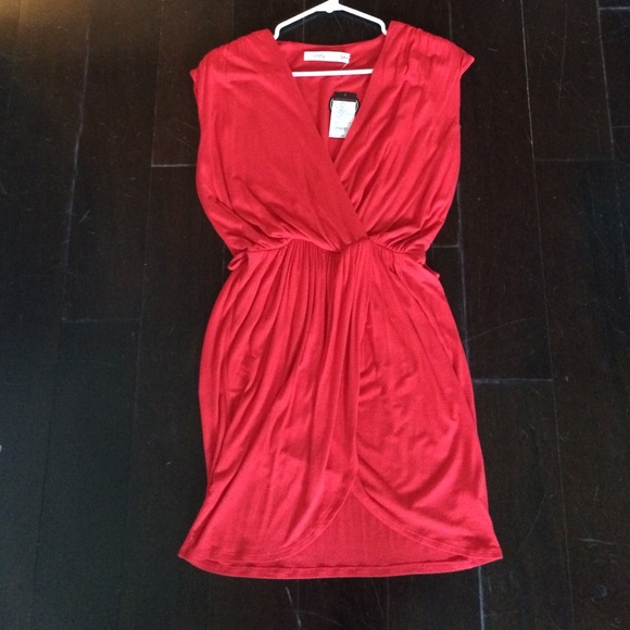 Red split front dress with synched waist