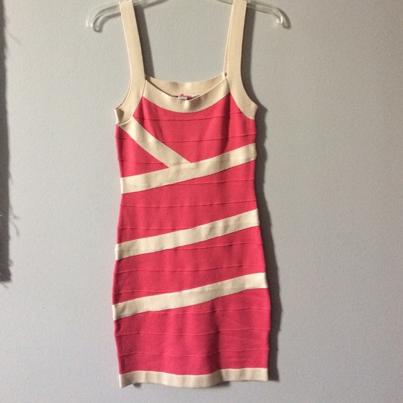 Pink and ivory bandage dress