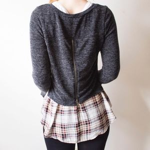 NEW 🍂 Modcloth Plaid Hem Zip Back Sweater Top