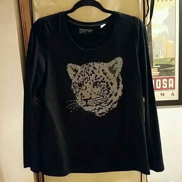 Chico's Gold Studded Black Scoop Neck Tee