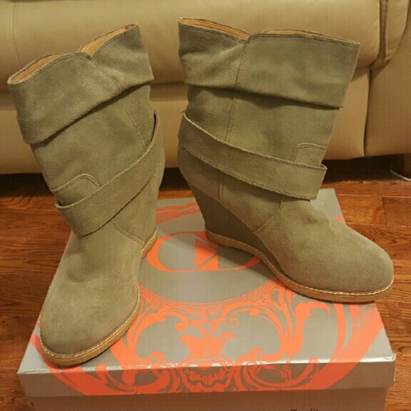 Kelsi Dagger Genuine Suede Wedge Boots New!