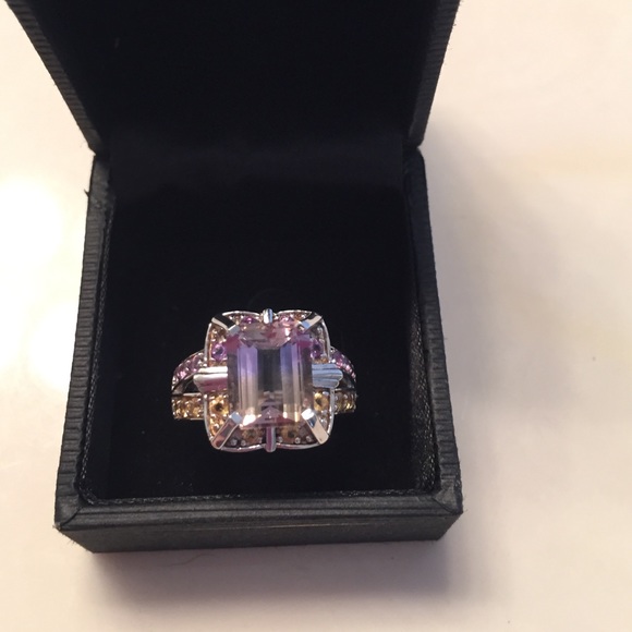 Sterling silver ring with purple and yellow stones